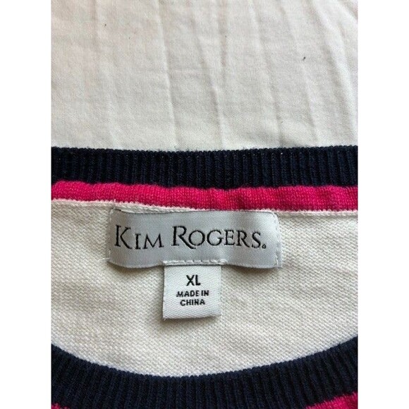Kim Rogers Intarsia Stripe Crewneck Sweater Sequin Bow Graphic White Blue XLarge - Picture 4 of 5